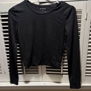 SHEIN Black Long Sleeve Crewneck Slim Top